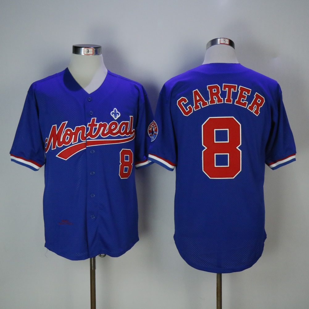 Men Montreal Expos 8 Carter Blue Throwback MLB Jerseys